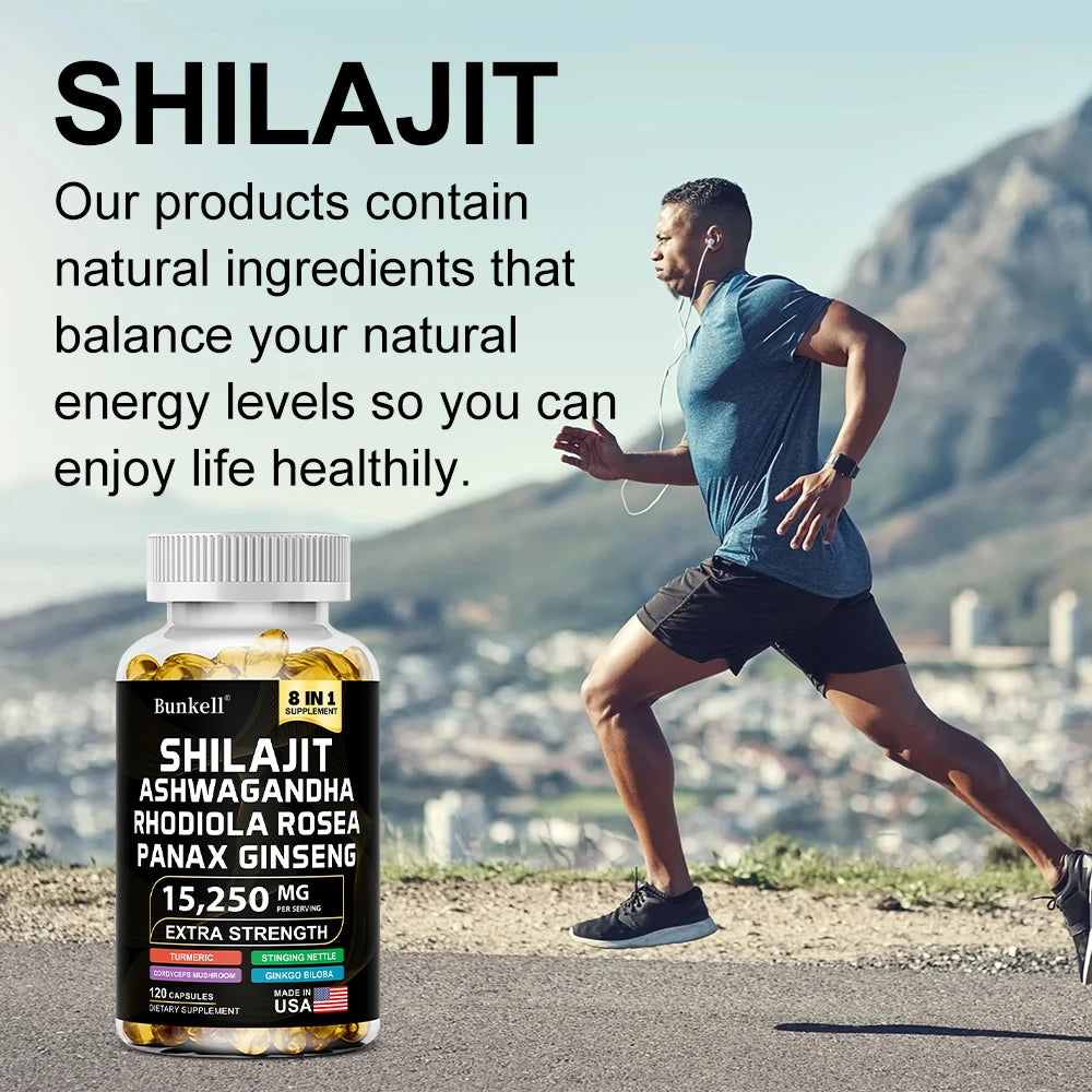Shilajit 15,250 mg Capsules with Ginseng, Ashwagandha & Turmeric – Energy, Muscle Mass & Endurance Support