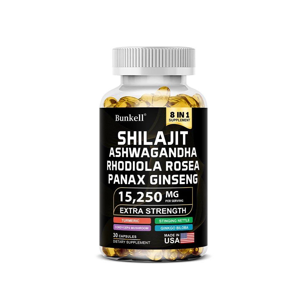 Shilajit 15,250 mg Capsules with Ginseng, Ashwagandha & Turmeric – Energy, Muscle Mass & Endurance Support