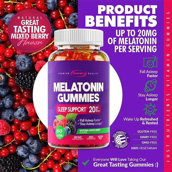 Melatonin Gummies 20 mg – Fall Asleep Naturally, Fight Insomnia, Boost Immunity & Improve Rest Quality