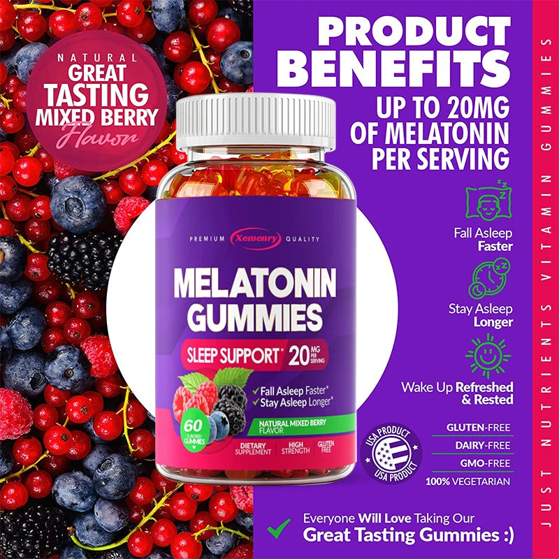 Melatonin Gummies 20 mg – Fall Asleep Naturally, Fight Insomnia, Boost Immunity & Improve Rest Quality